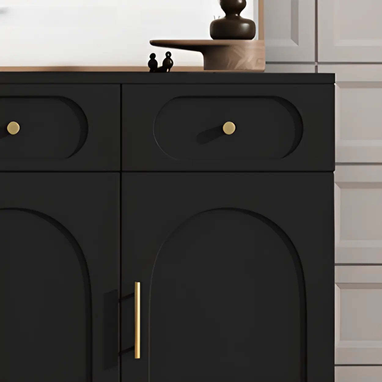 Modern White Arch Engineered Wood Shoe Cabinet — Black