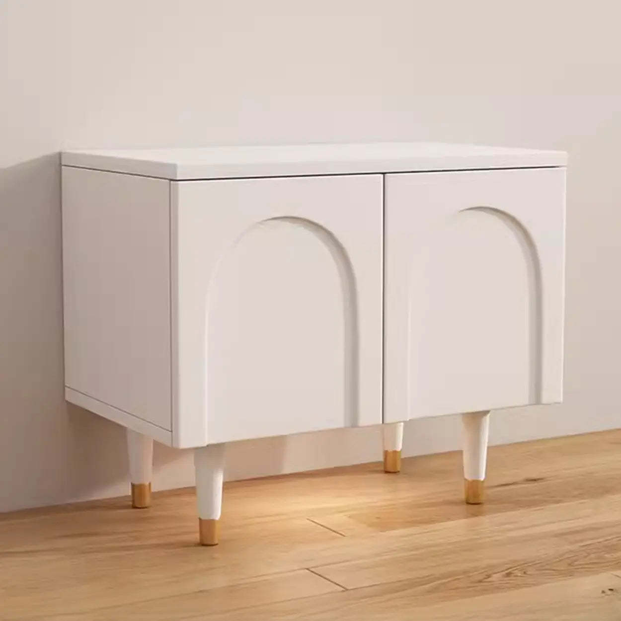 Modern White Arch Engineered Wood Shoe Cabinet — Cream White