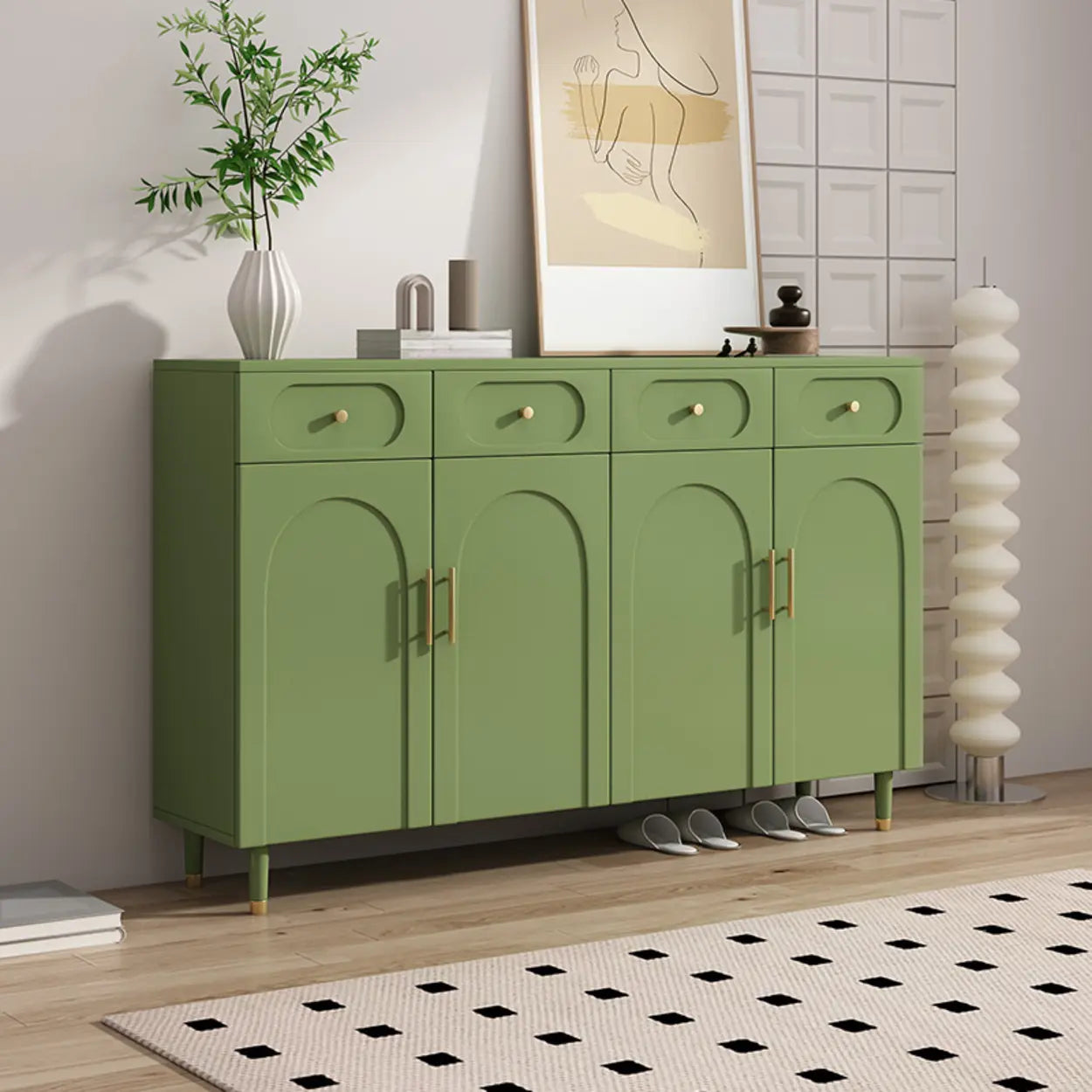 Modern White Arch Engineered Wood Shoe Cabinet — Cream White