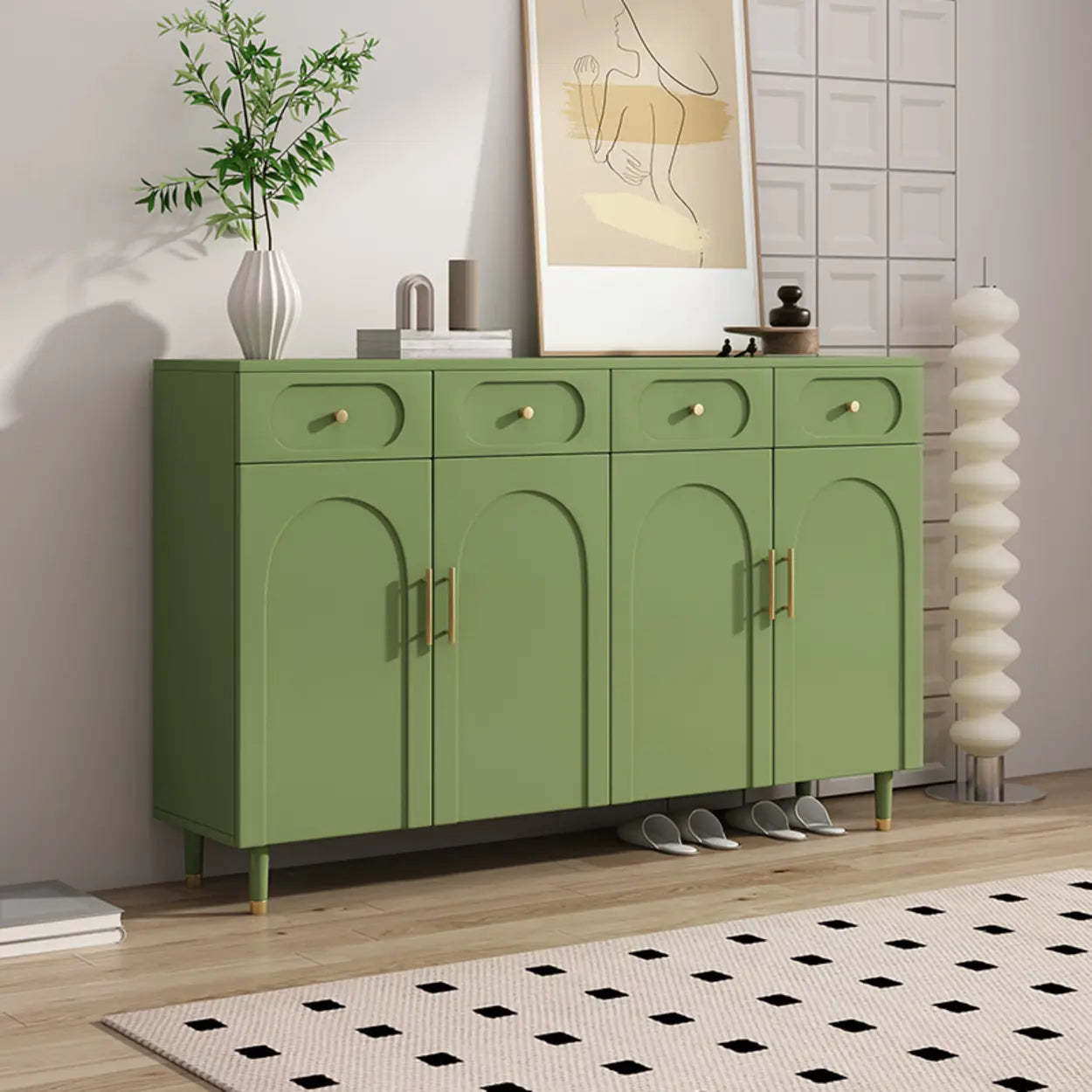 Modern White Arch Engineered Wood Shoe Cabinet — Cream White