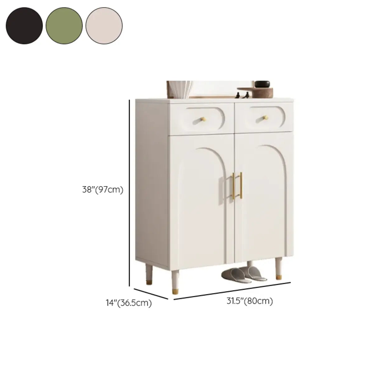 Modern White Arch Engineered Wood Shoe Cabinet — Fruit Green