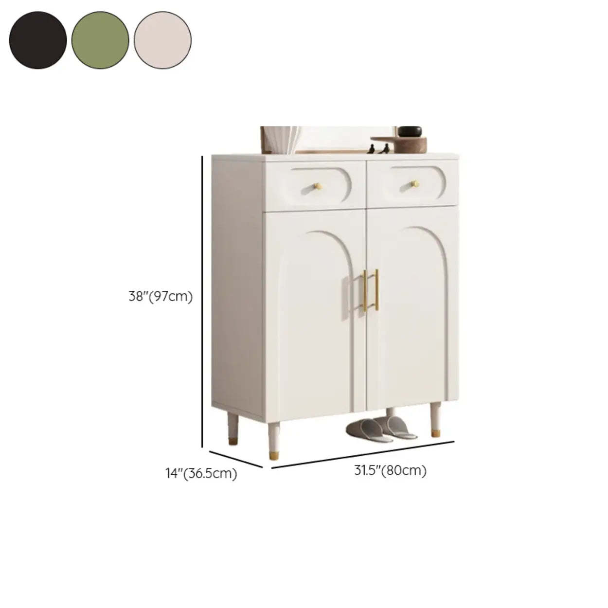 Modern White Arch Engineered Wood Shoe Cabinet — Fruit Green