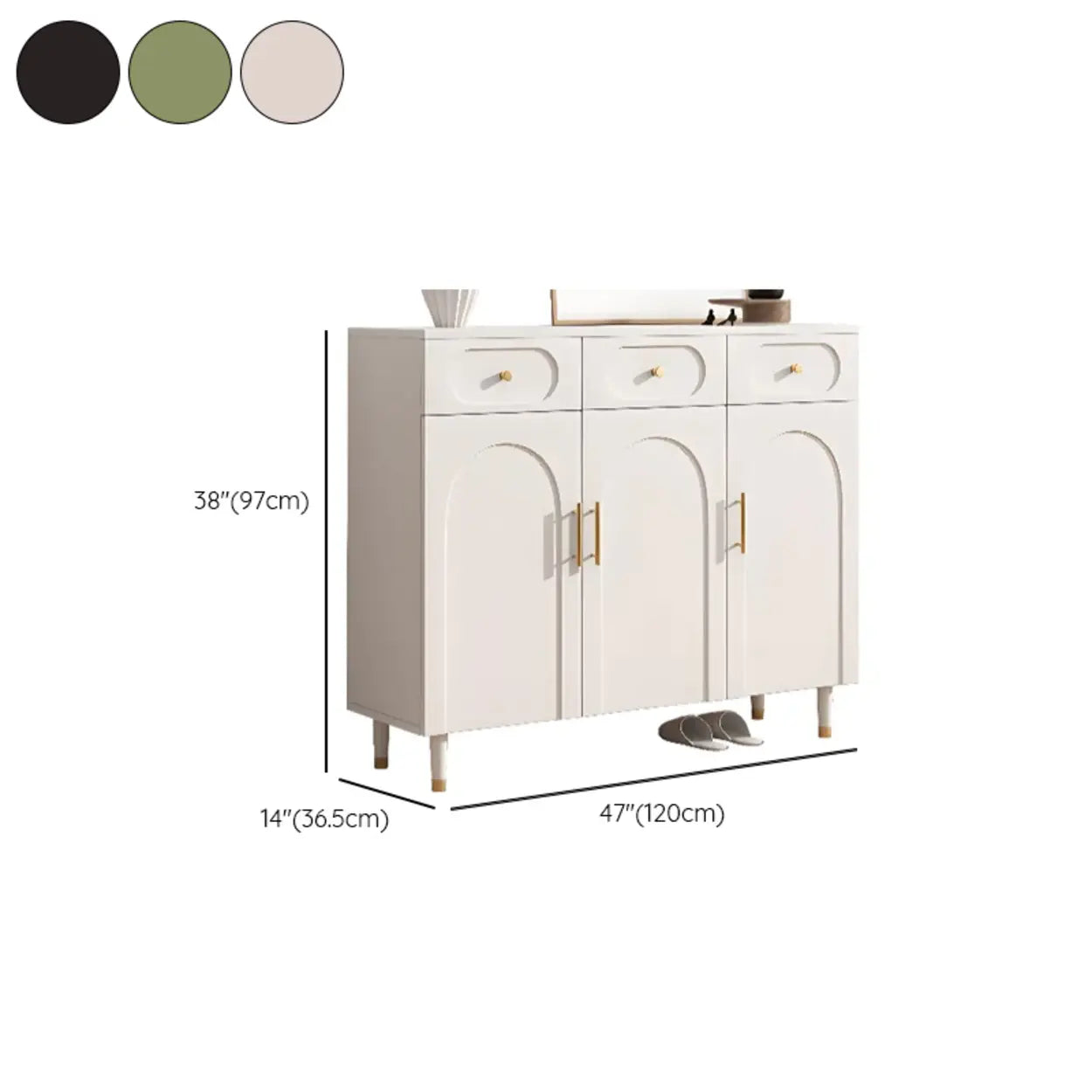 Modern White Arch Engineered Wood Shoe Cabinet — Fruit Green