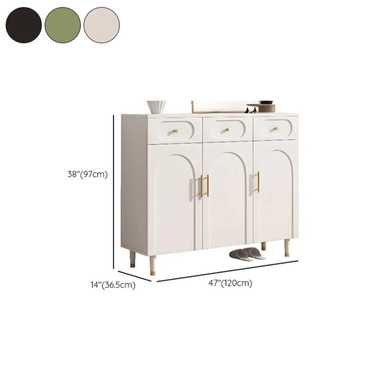 Modern White Arch Engineered Wood Shoe Cabinet — Fruit Green