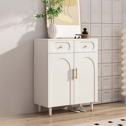Modern White Arch Engineered Wood Shoe Cabinet — Fruit Green