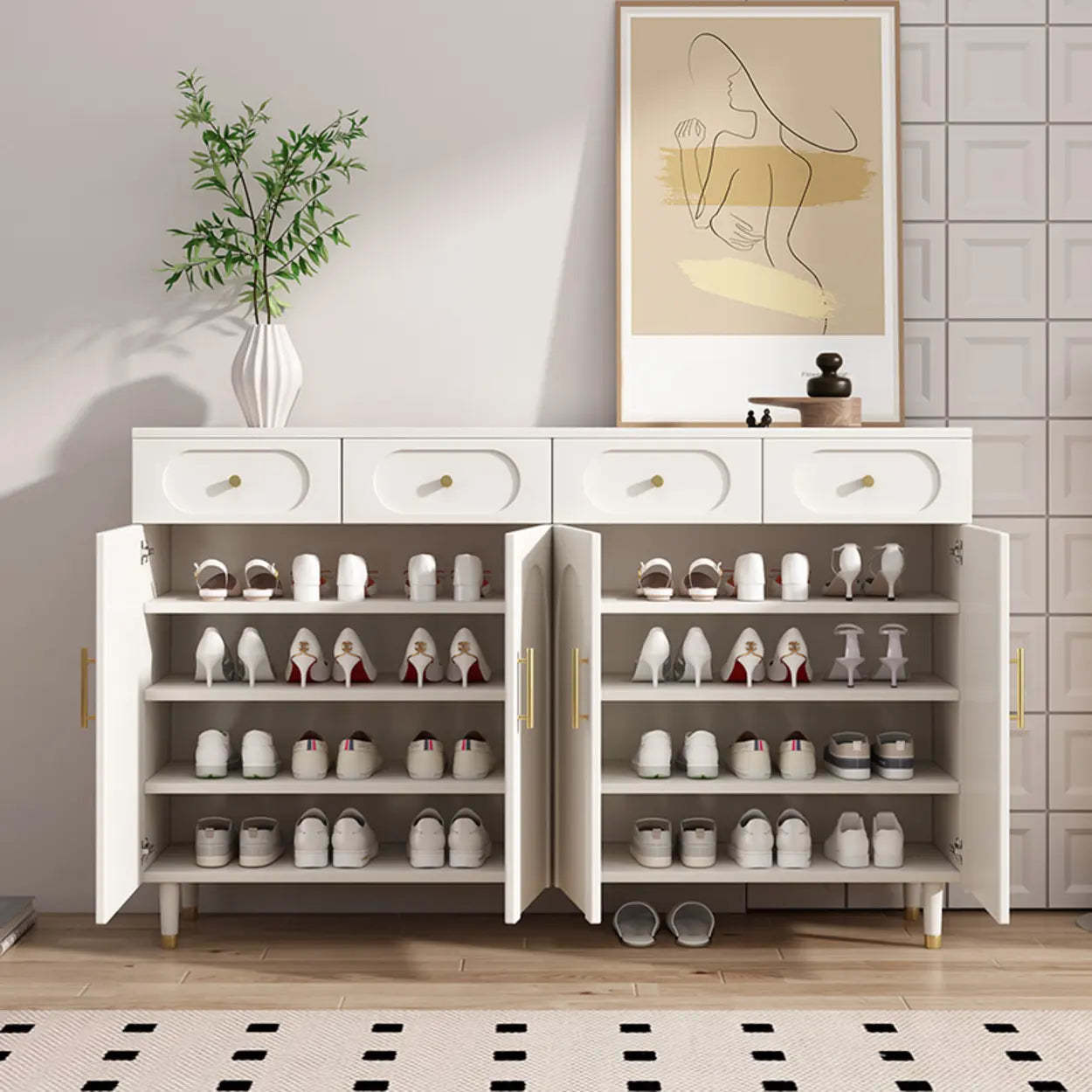 Modern White Arch Engineered Wood Shoe Cabinet — Black