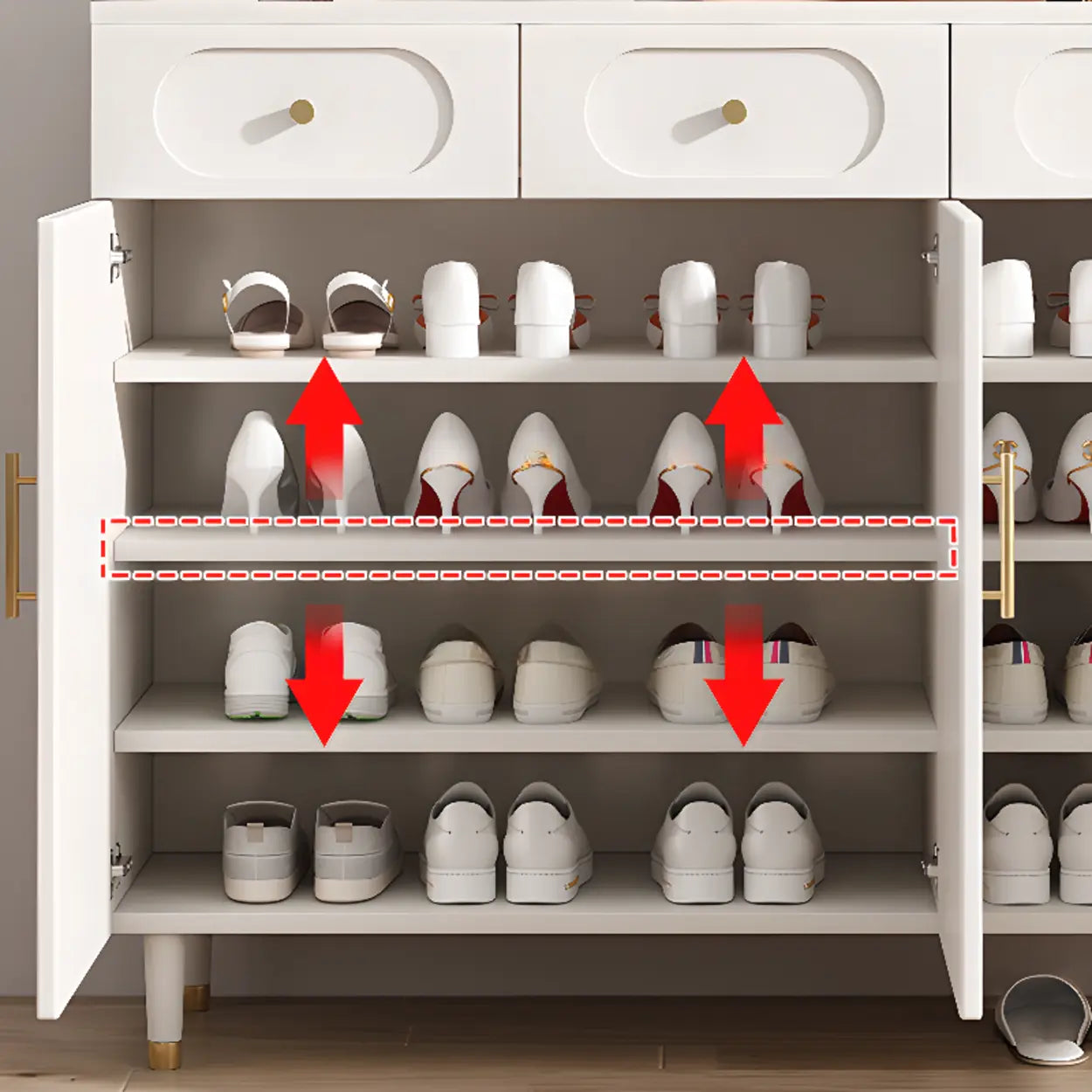 Modern White Arch Engineered Wood Shoe Cabinet — Fruit Green