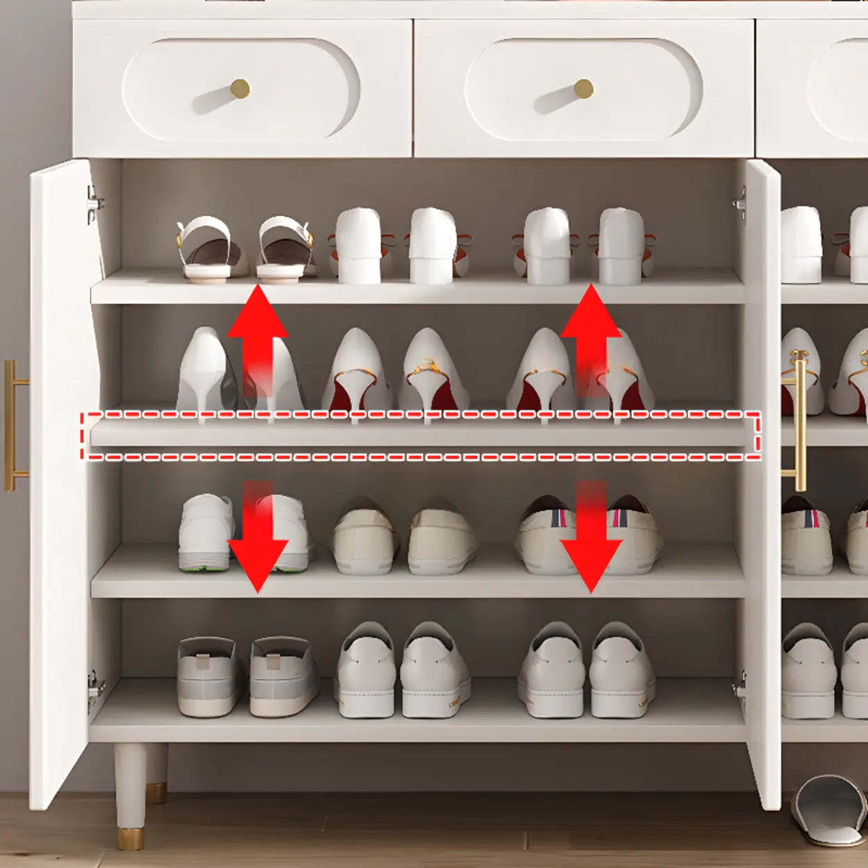 Modern White Arch Engineered Wood Shoe Cabinet — Fruit Green