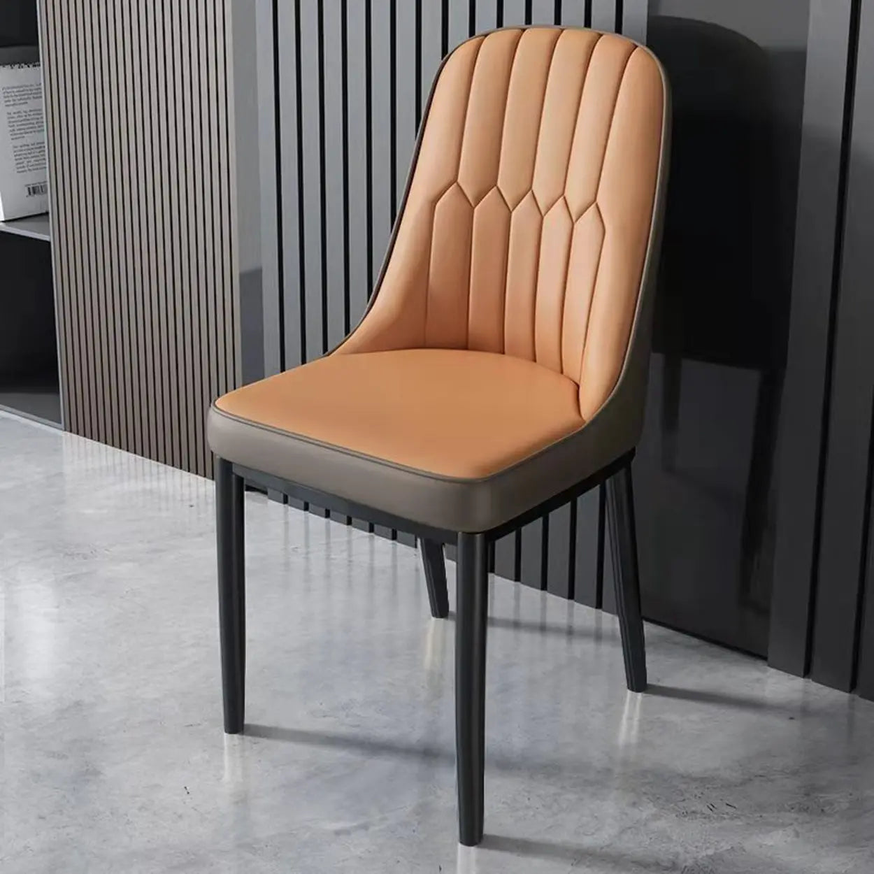 Modern Armless Dining Chair with Padded Seat — White-Brown / Black