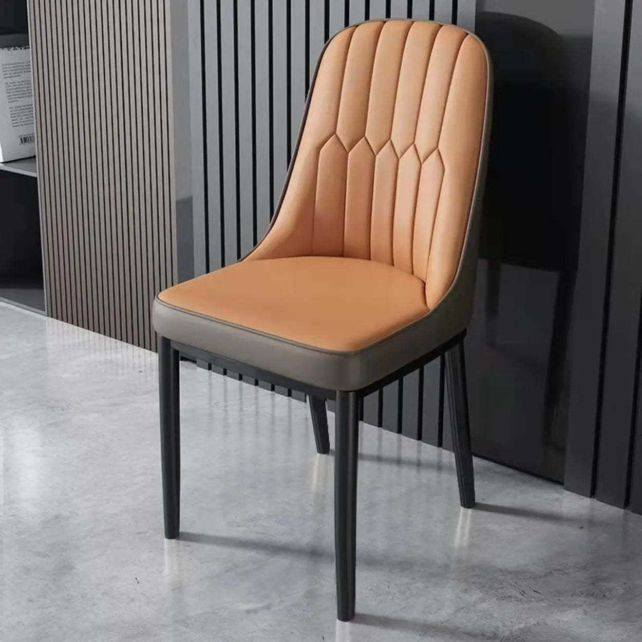 Modern Armless Dining Chair with Padded Seat — White-Brown / Black