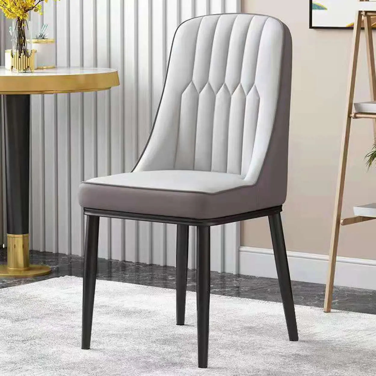 Modern Armless Dining Chair with Padded Seat — Gray-Brown / Black/ Gold