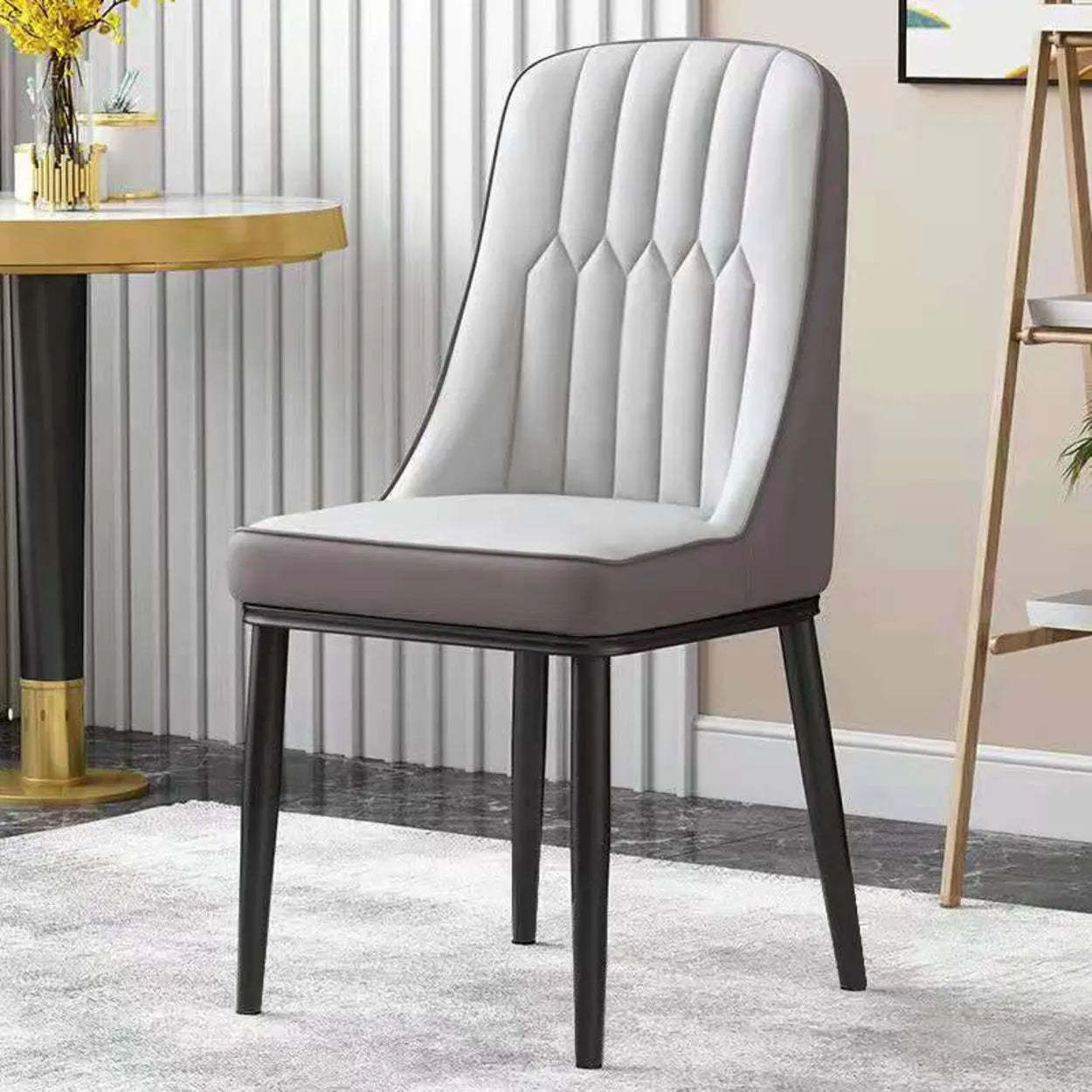 Modern Armless Dining Chair with Padded Seat — Gray-Brown / Black/ Gold