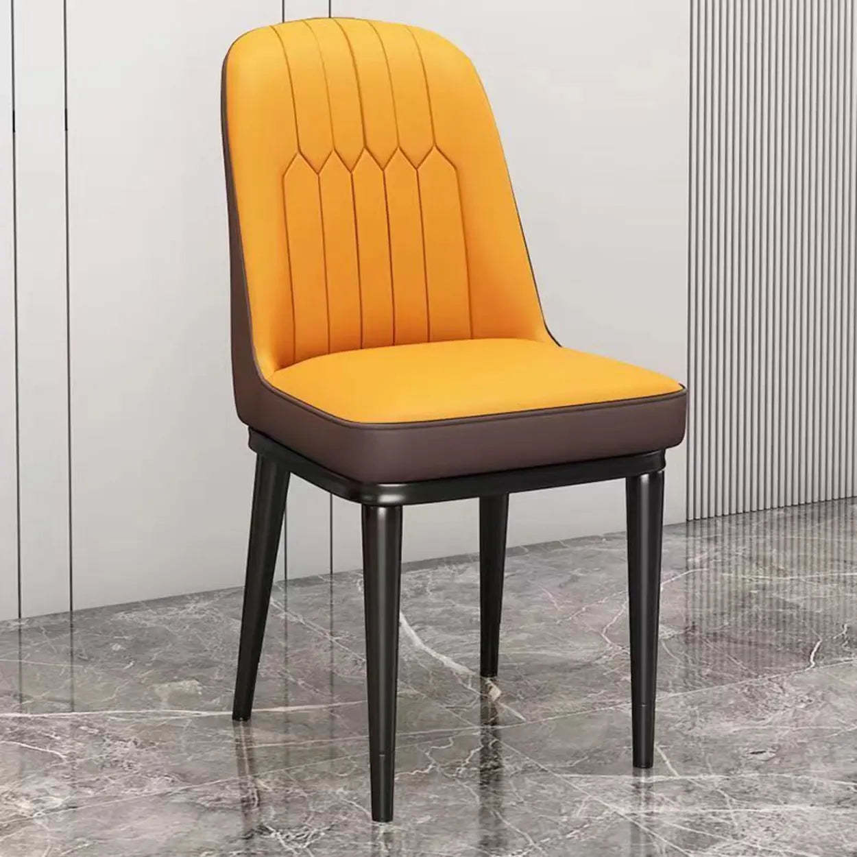 Lighom seat padded metal dining chairs & benches for dining room — Orange & Brown / Black