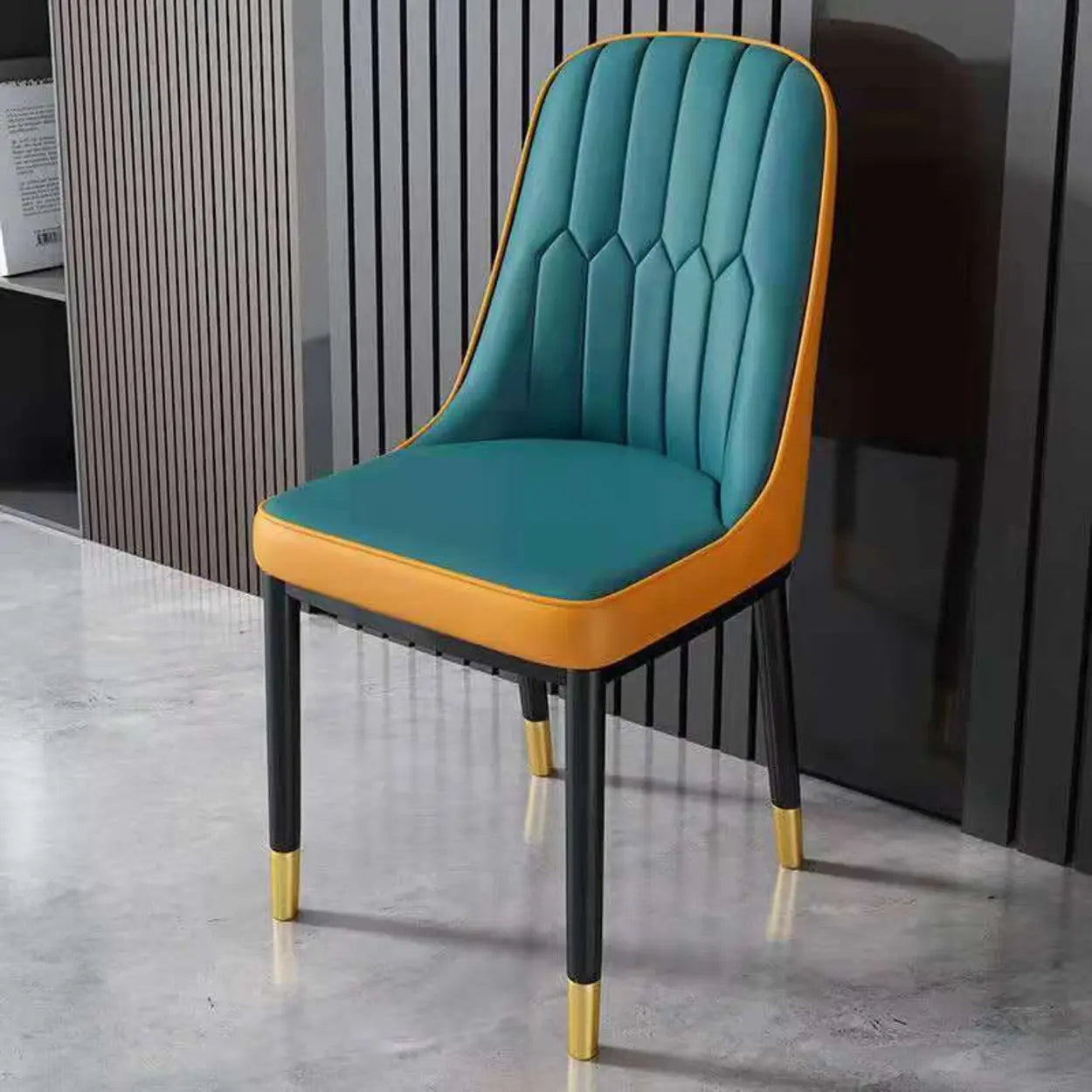 Modern Armless Dining Chair with Padded Seat — Grey / Black/ Gold