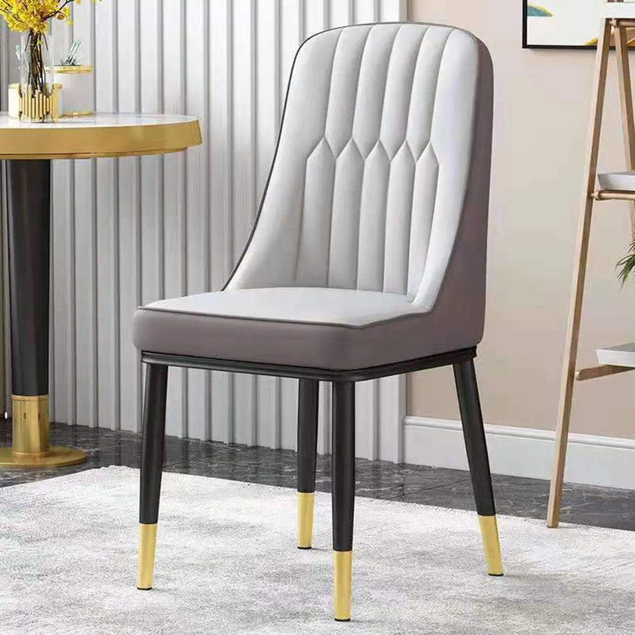 Modern Armless Dining Chair with Padded Seat — Light Gray / Black/ Gold
