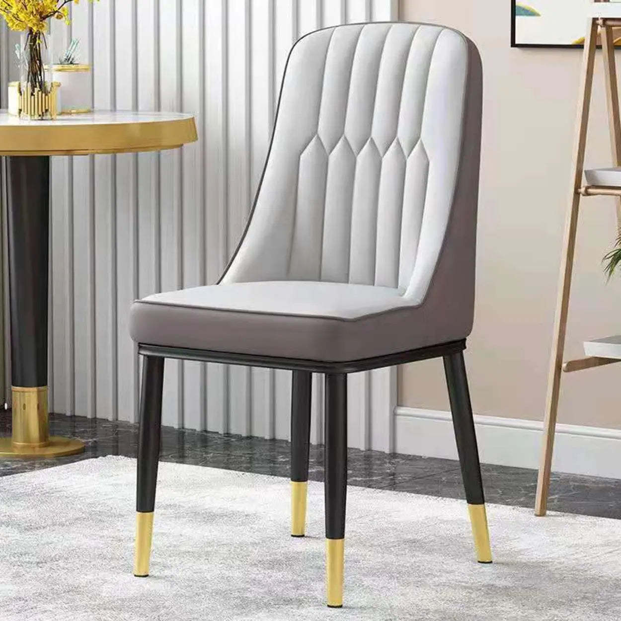 Modern Armless Dining Chair with Padded Seat — Light Gray / Black/ Gold