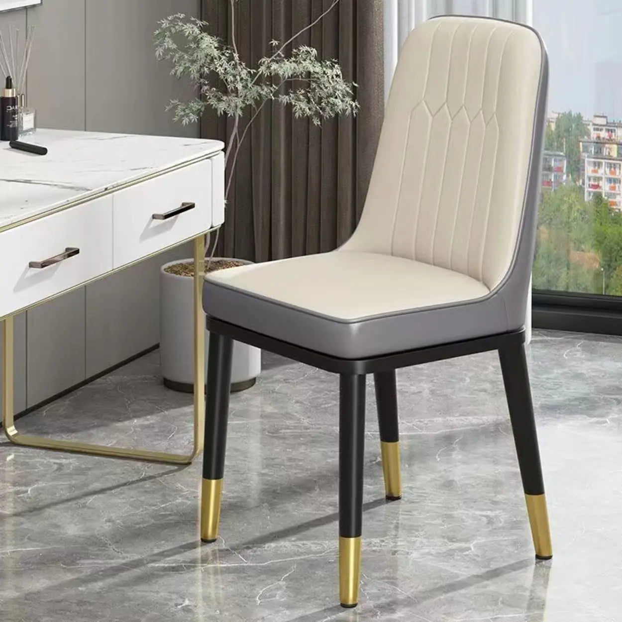 Modern Armless Dining Chair with Padded Seat — Green-Brown / Black