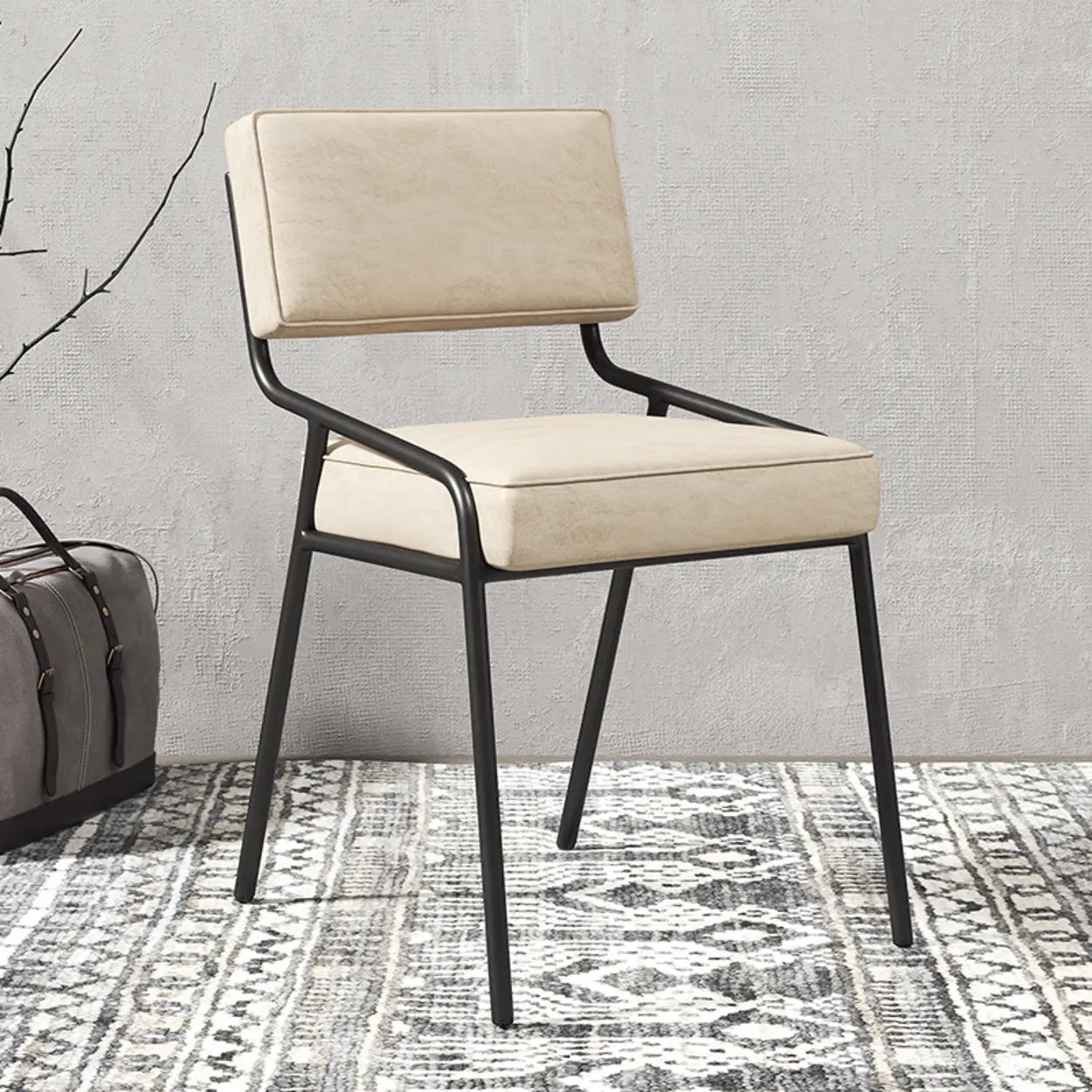 Modern Faux Leather Armless Open-Back Dining Chair — Coffee / Faux Leather / Black