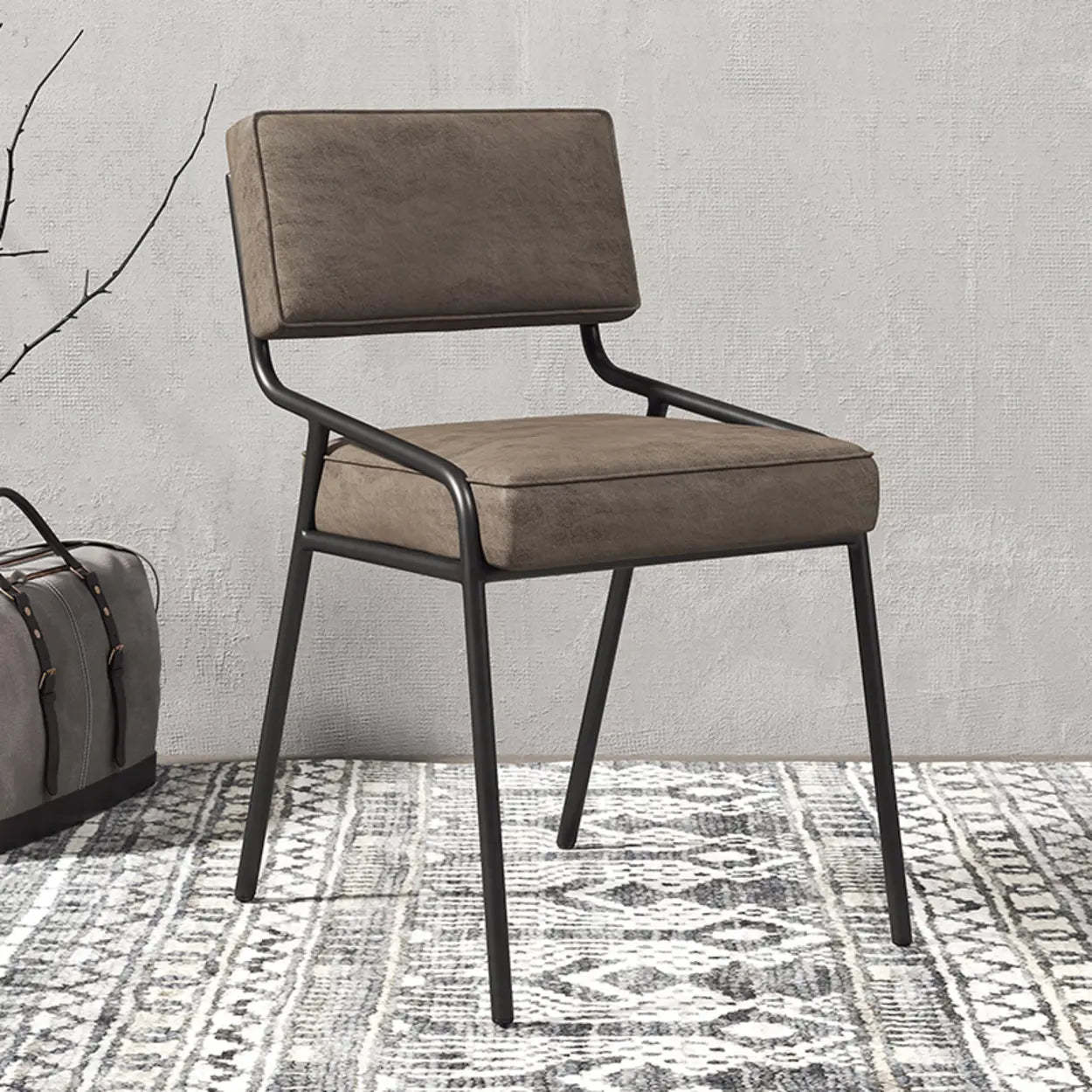 Modern Faux Leather Armless Open-Back Dining Chair — Green / Faux Leather / Gold