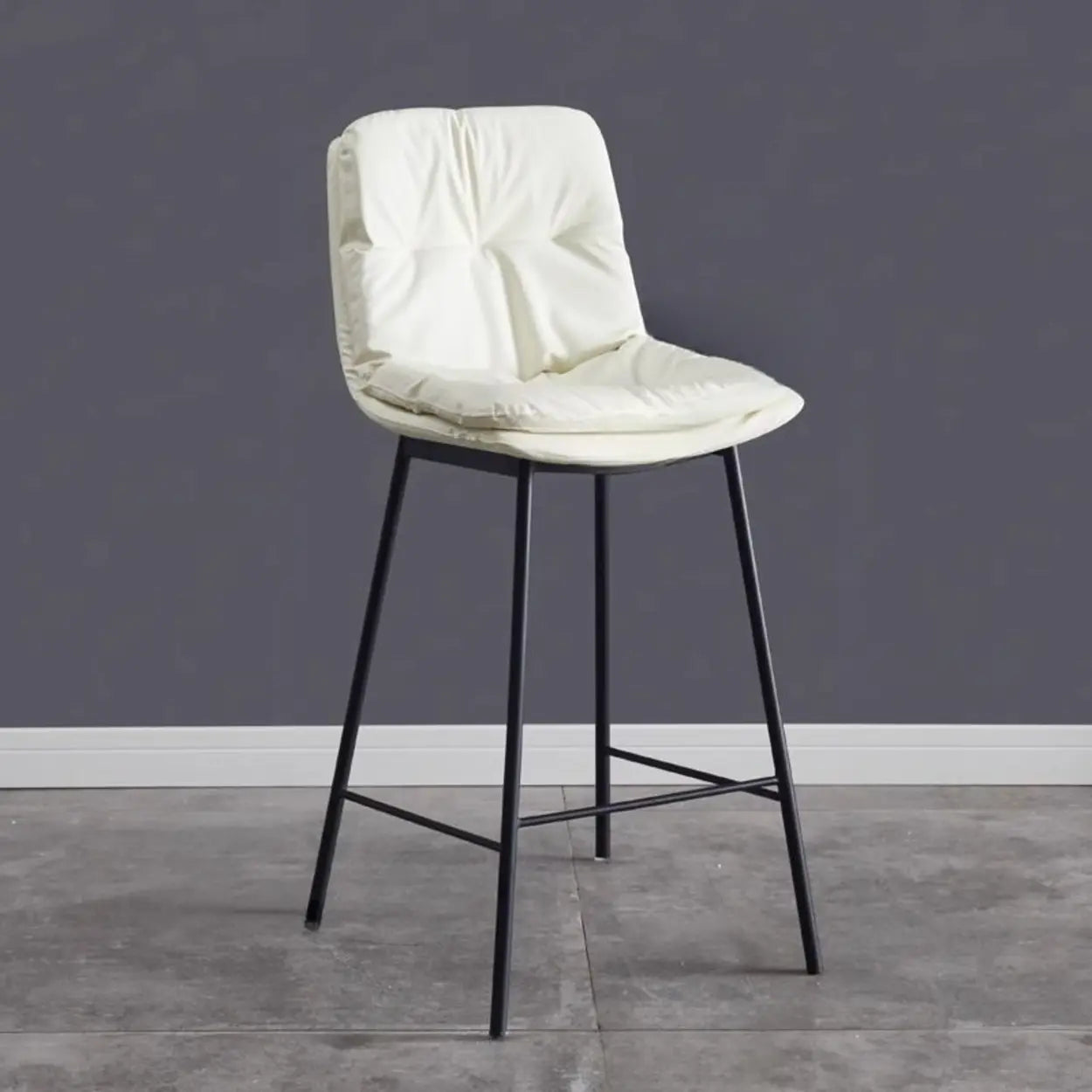 Modern Armless Leather Bar Stool with Backrest — Light Gray