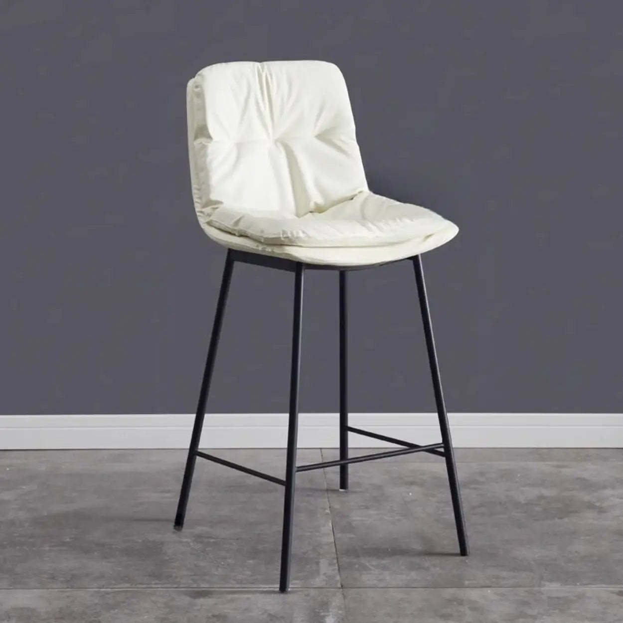 Modern Armless Leather Bar Stool with Backrest — Light Gray