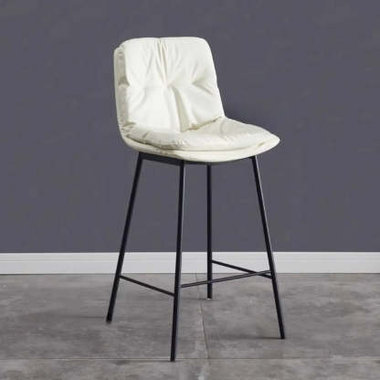 Modern Armless Leather Bar Stool with Backrest — Light Gray