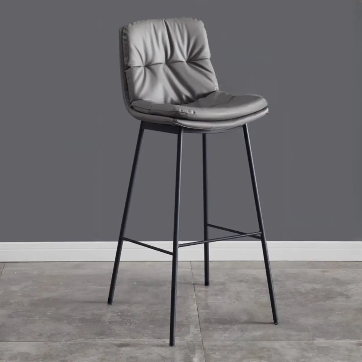 Modern Armless Leather Bar Stool with Backrest