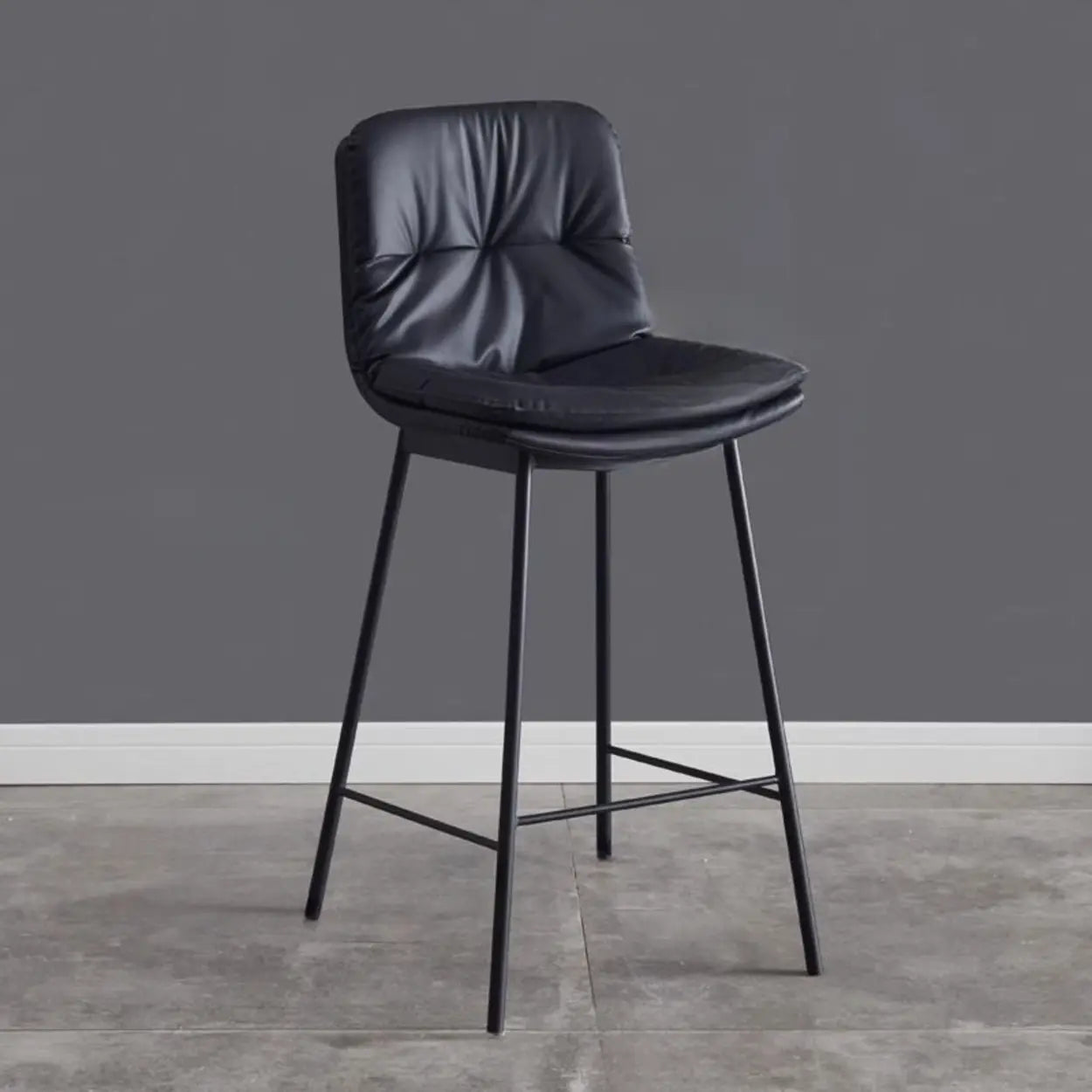 Modern Armless Leather Bar Stool with Backrest