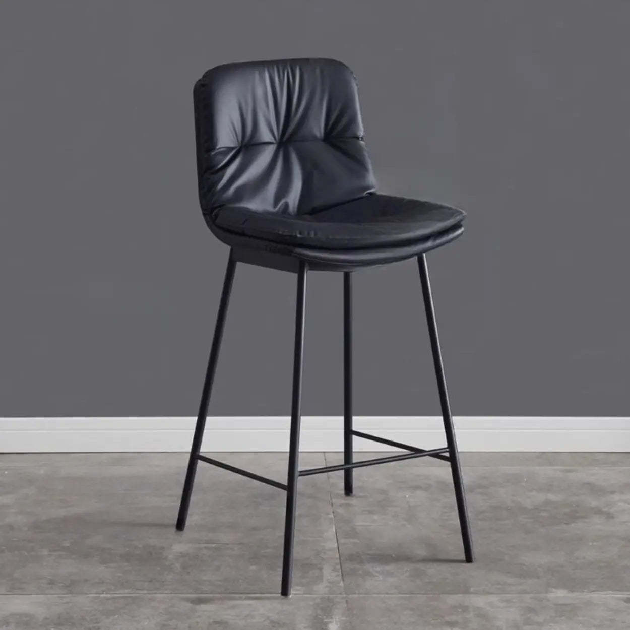 Armless Leather Bar Stool with Padded Backrest