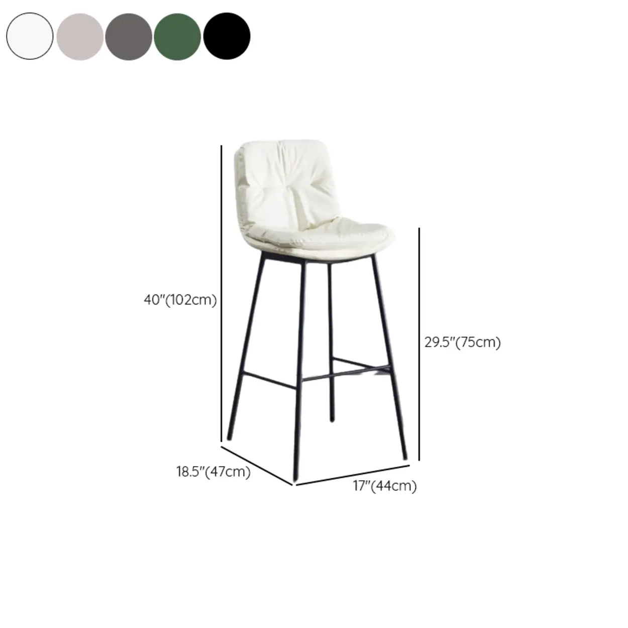 Modern Armless Leather Bar Stool with Backrest