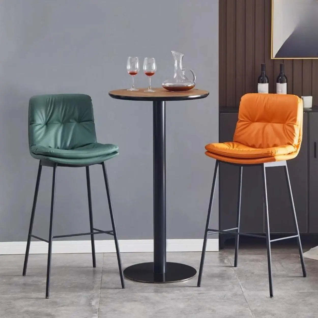 Modern Armless Leather Bar Stool with Backrest — Black