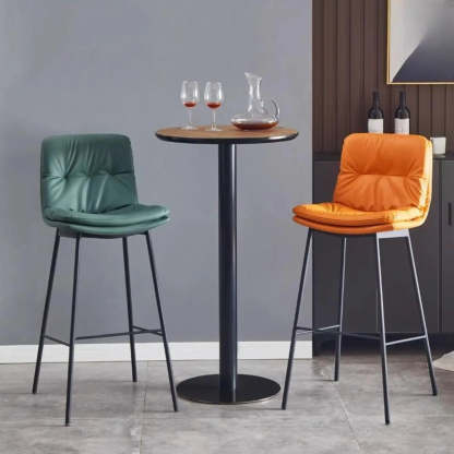 Modern Armless Leather Bar Stool with Backrest — Black