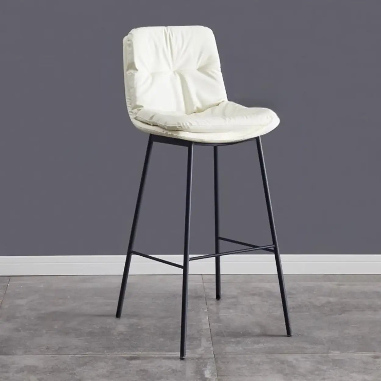 Modern Armless Leather Bar Stool with Backrest — Black