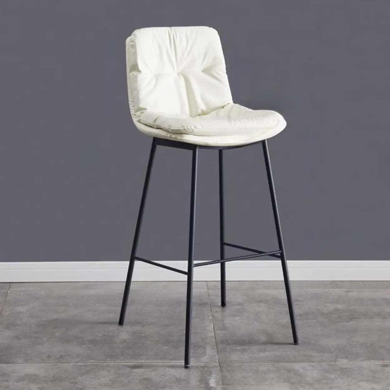 Modern Armless Leather Bar Stool with Backrest — Black