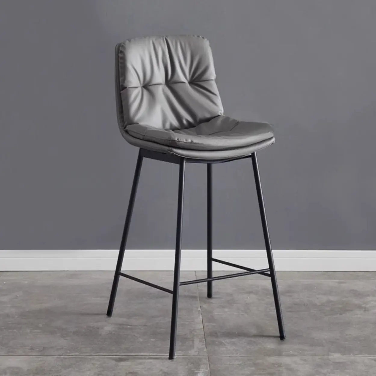 Modern Armless Leather Bar Stool with Backrest — White