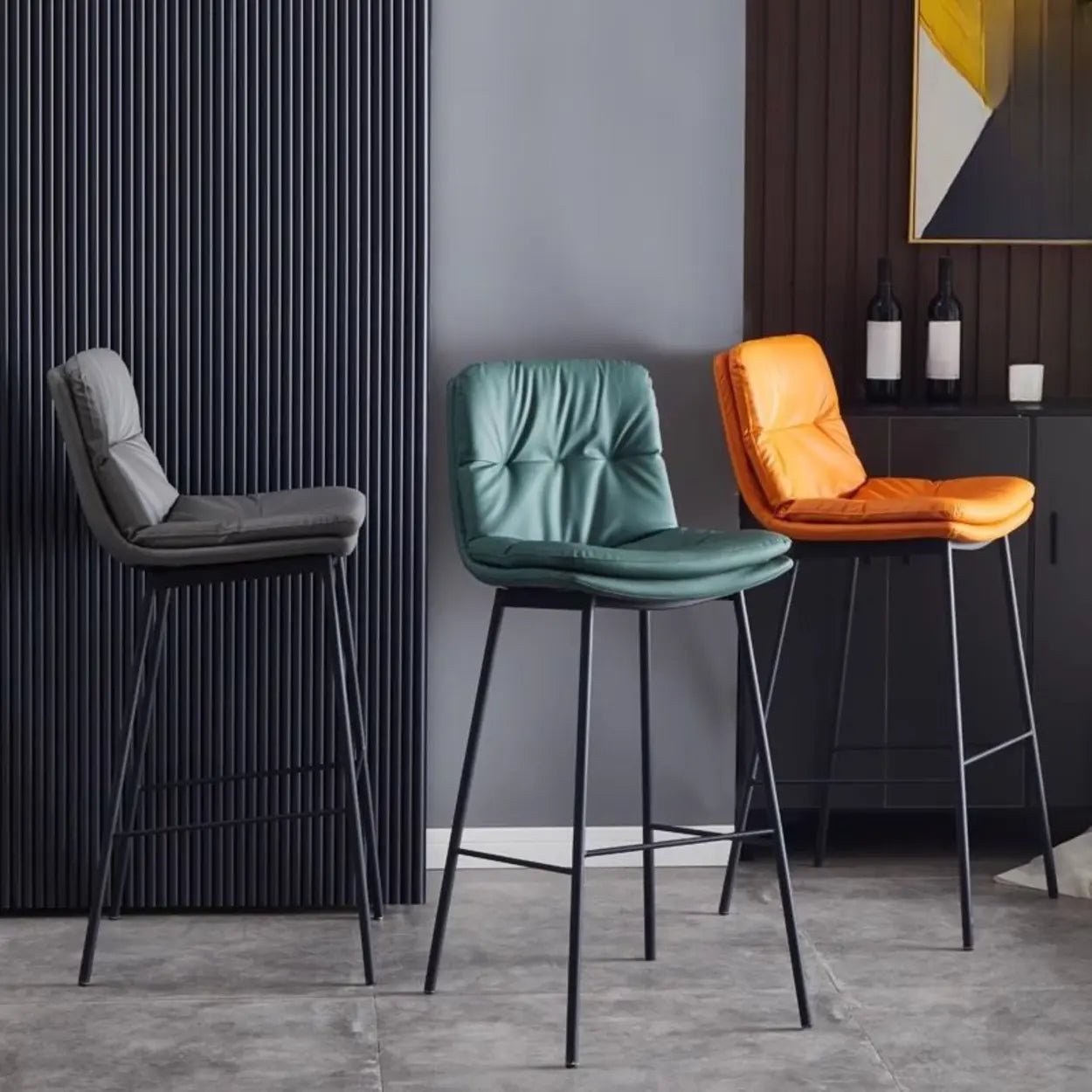 Modern Armless Leather Bar Stool with Backrest — White