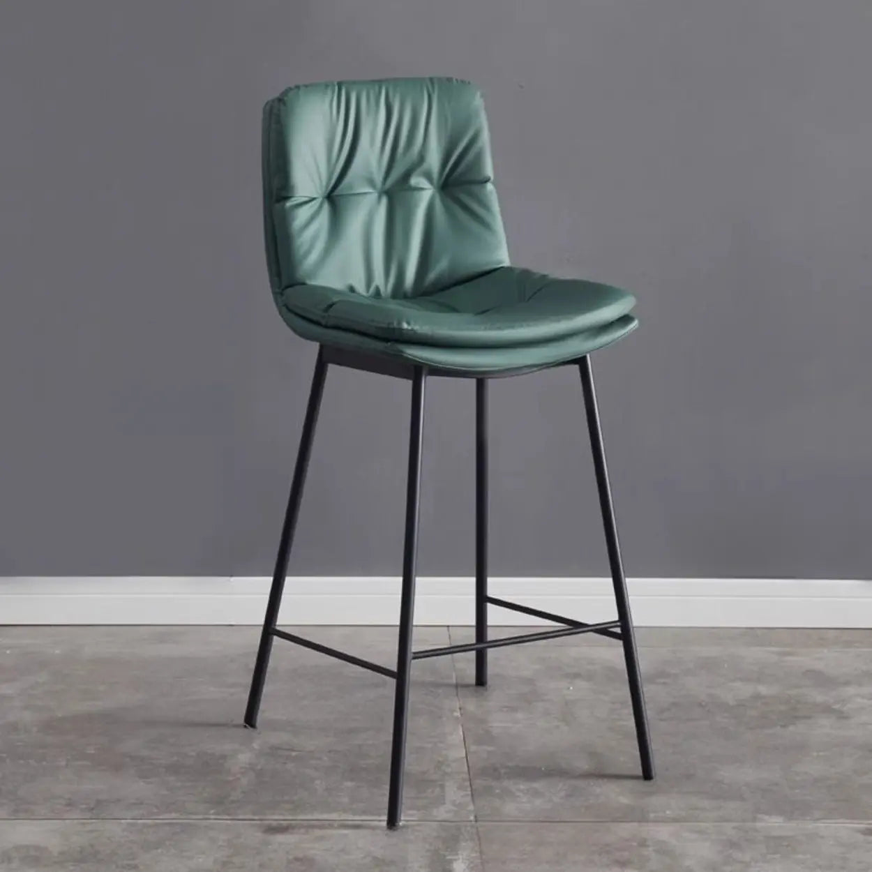 Modern Armless Leather Bar Stool with Backrest — Green