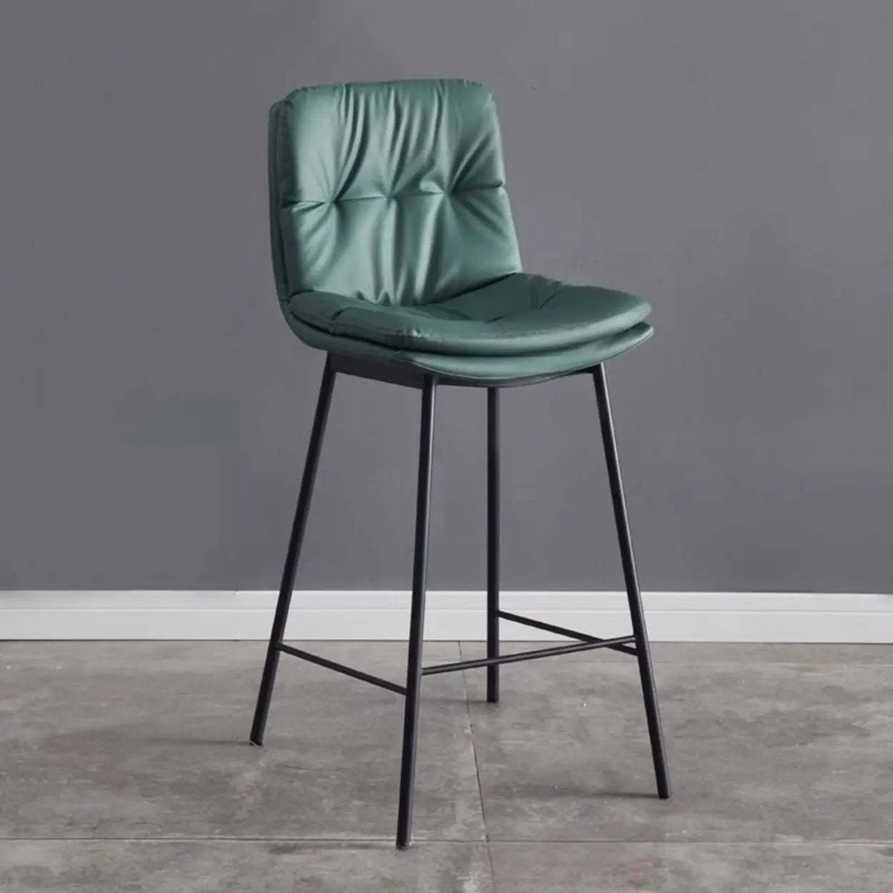 Modern Armless Leather Bar Stool with Backrest — Green