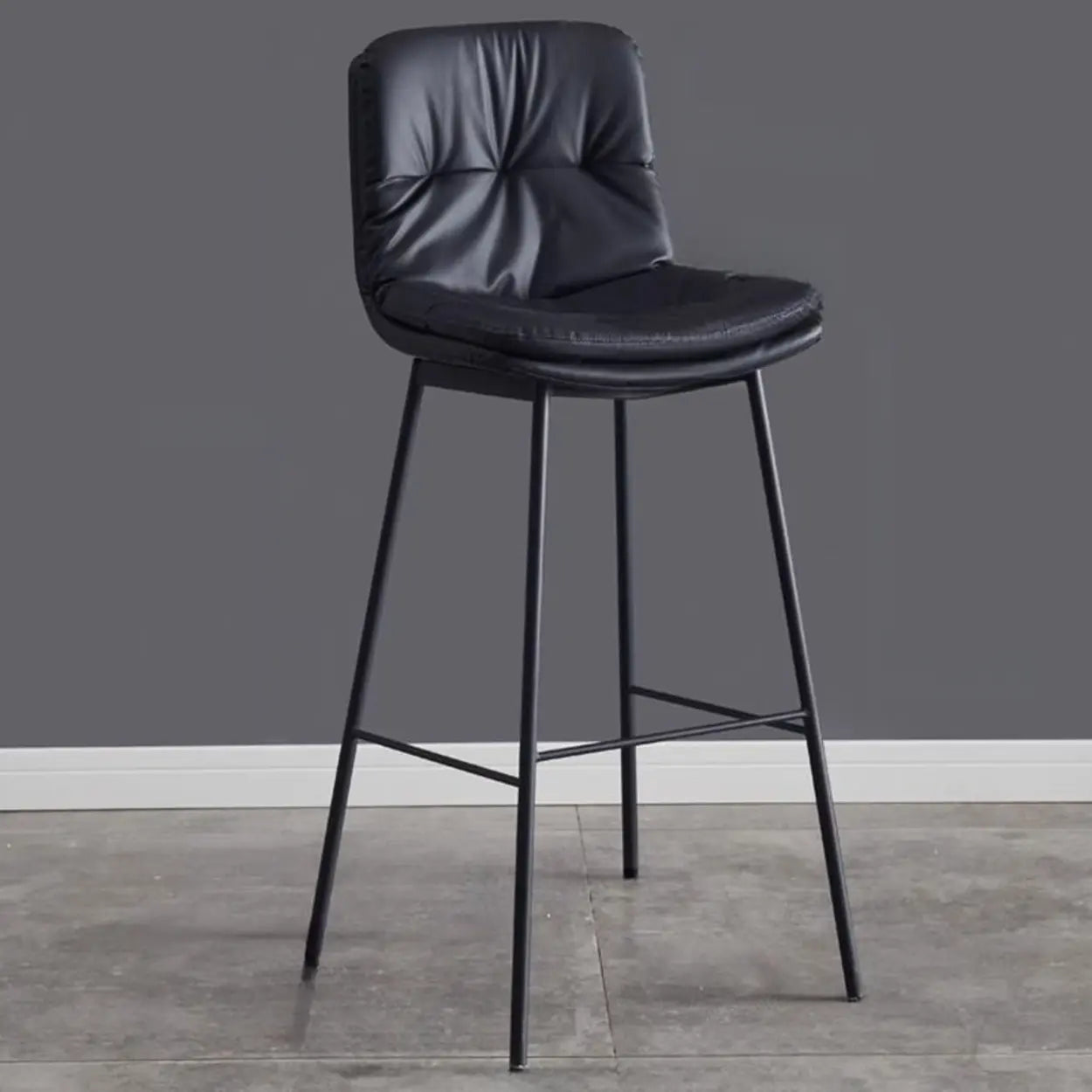 Modern Armless Leather Bar Stool with Backrest — Grey