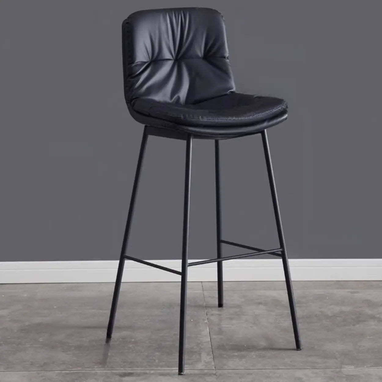 Modern Armless Leather Bar Stool with Backrest — Grey