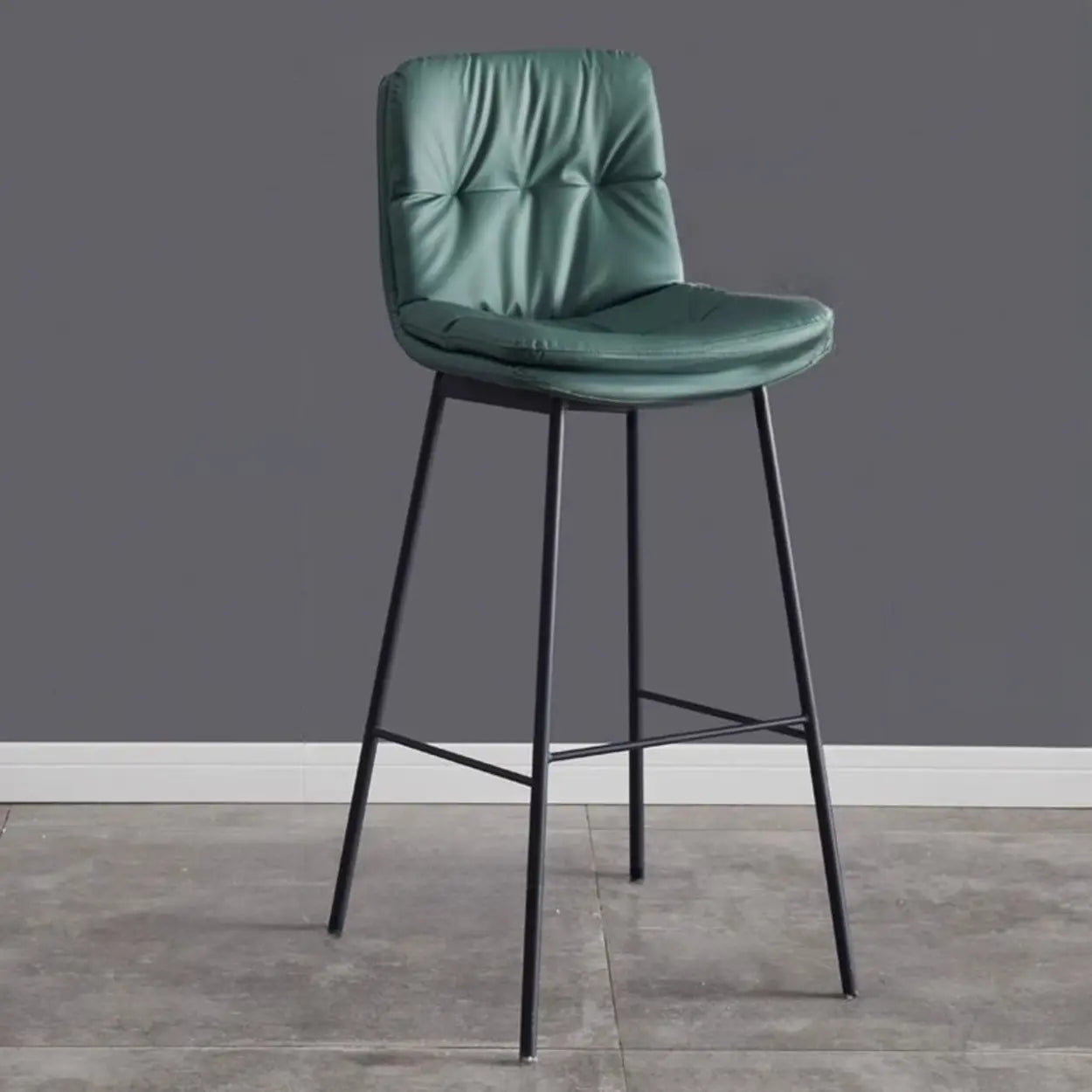 Modern Armless Leather Bar Stool with Backrest — Light Gray