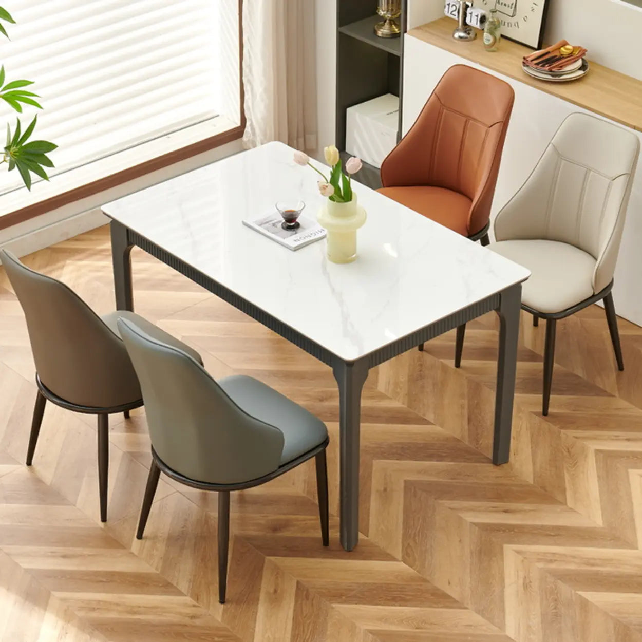 Modern Armless Leather Wingback Dining Chair — off-white
