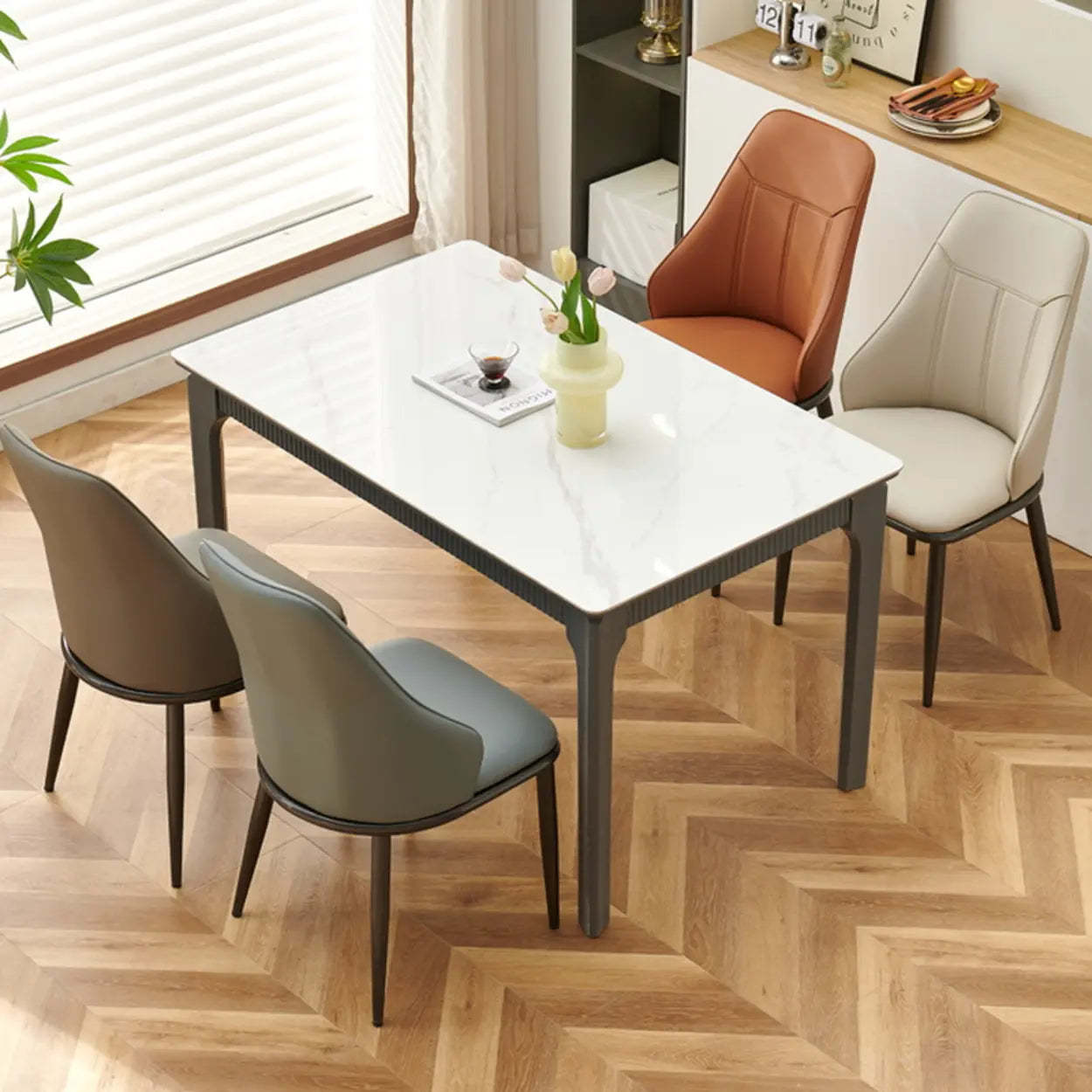 Modern Armless Leather Wingback Dining Chair — off-white