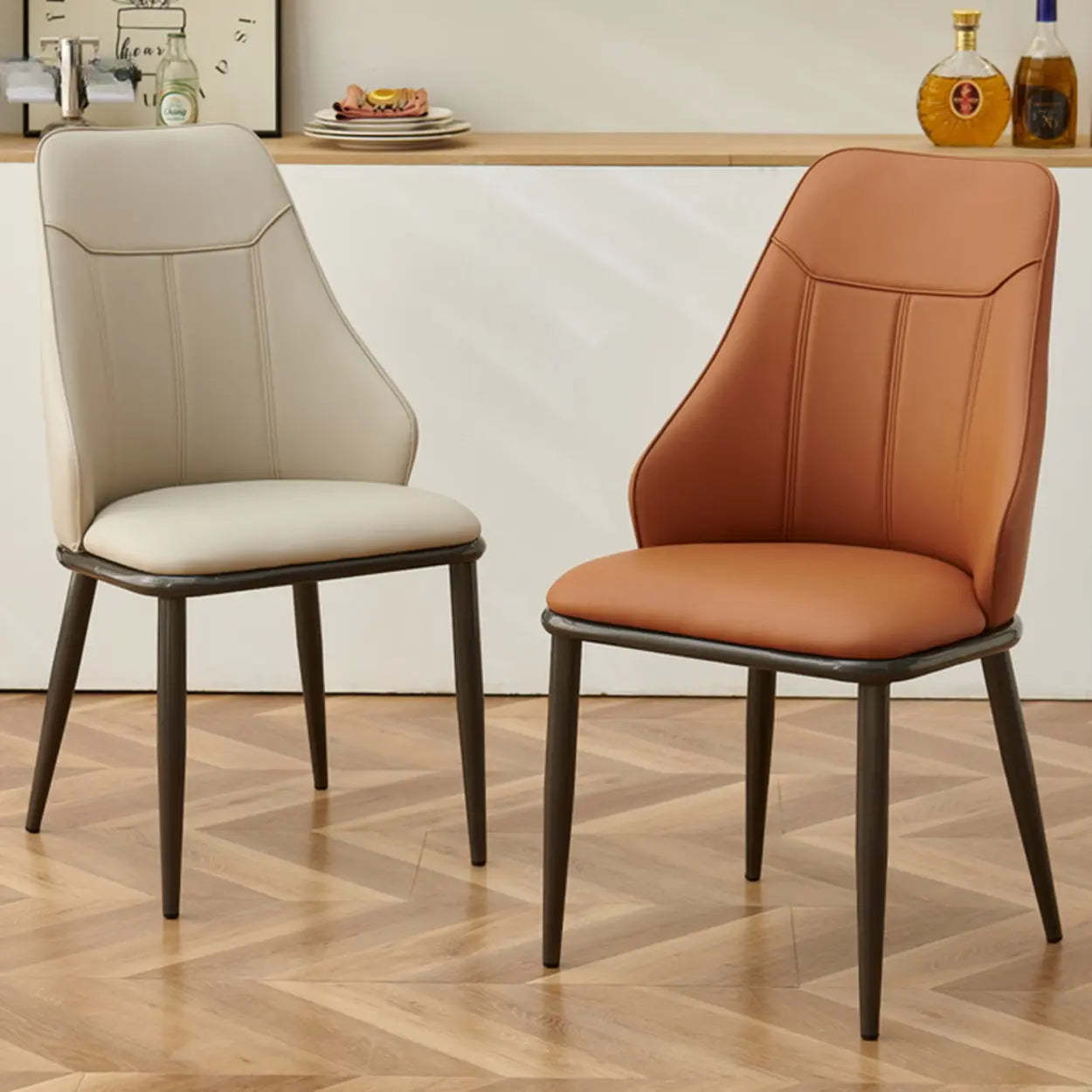 Modern Armless Leather Wingback Dining Chair — Dark Gray