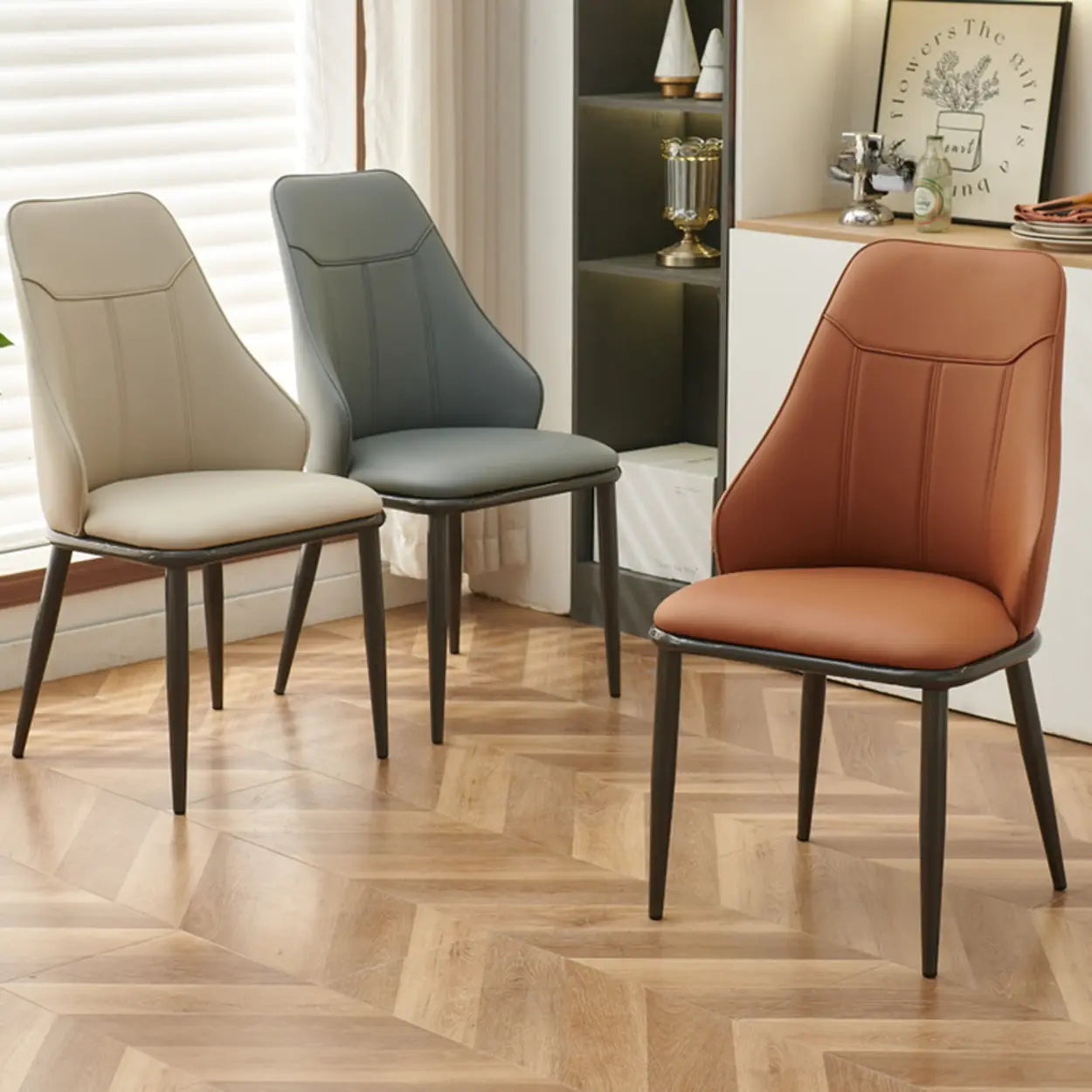 Modern Armless Leather Wingback Dining Chair