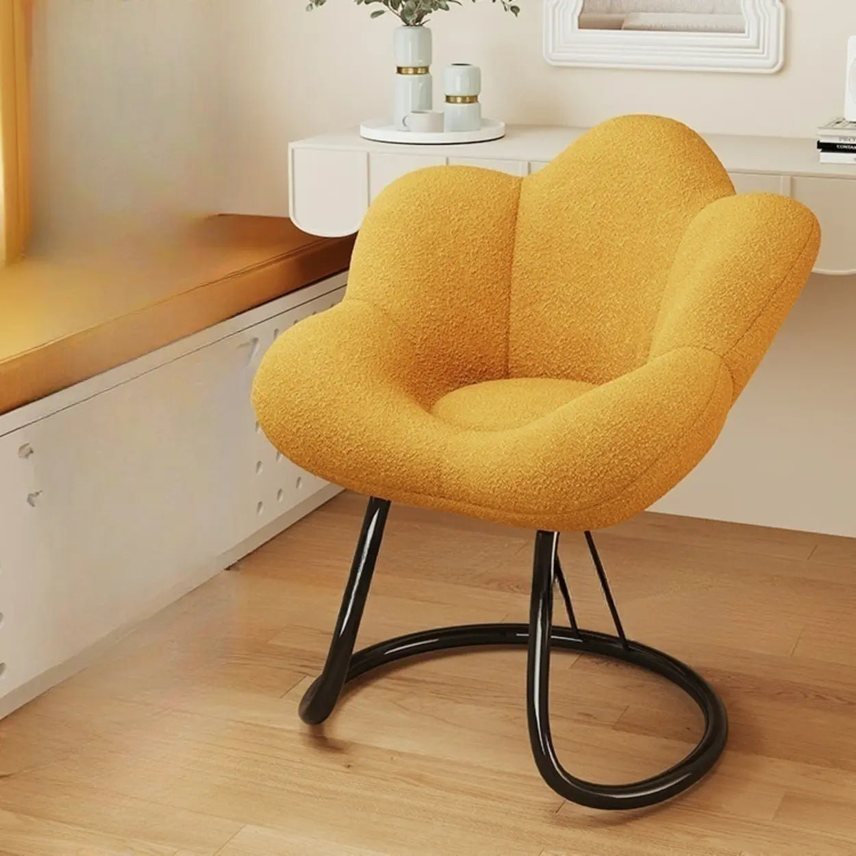 Modern Armless White Swivel Office Chair — Yellow / White / Casters Included