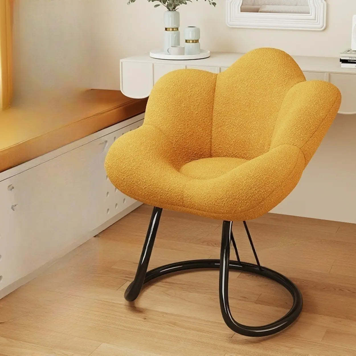 Modern Armless White Swivel Office Chair — Yellow / White / Casters Included