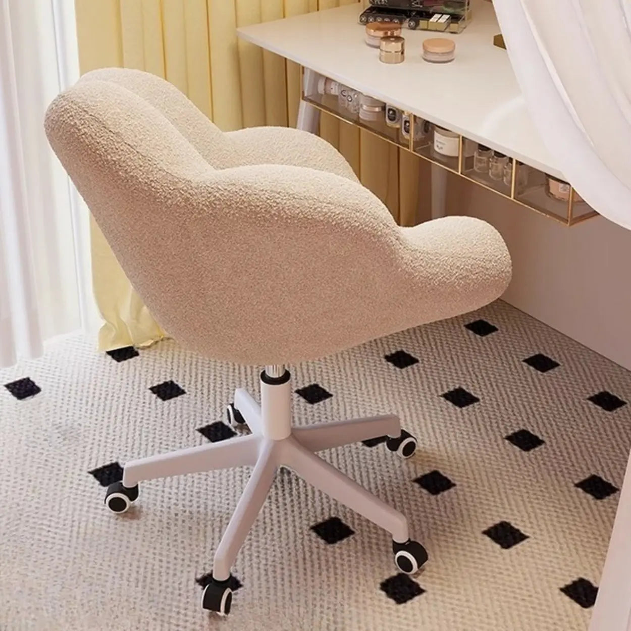 Modern Armless White Swivel Office Chair — Pink / White / Casters Not Included