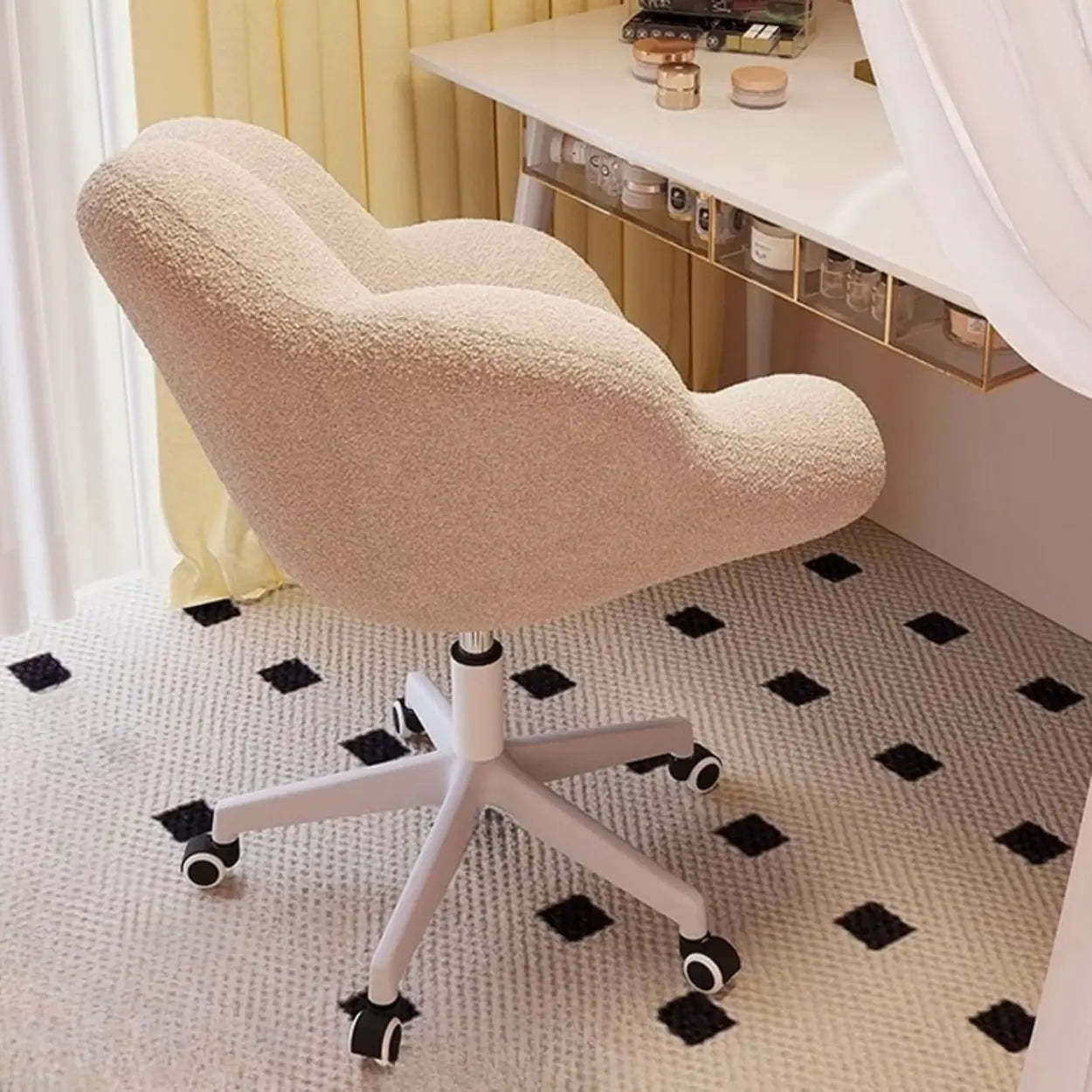 Modern Armless White Swivel Office Chair — Pink / White / Casters Not Included