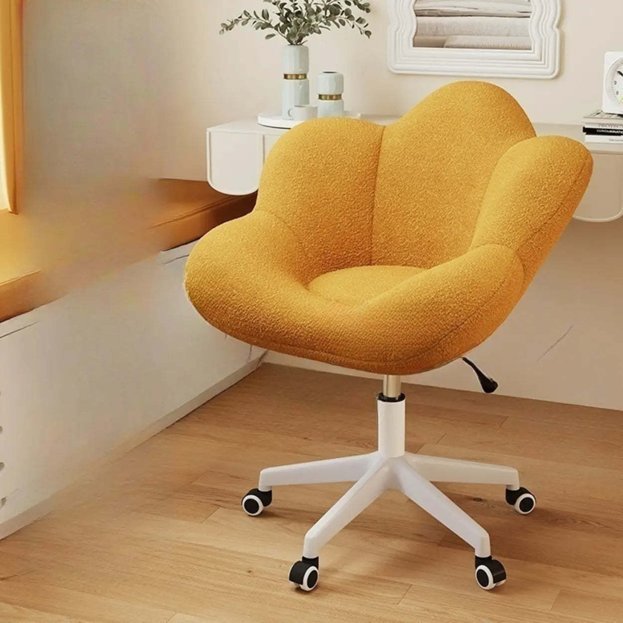 Modern Armless White Swivel Office Chair — Pink / White / Casters Included